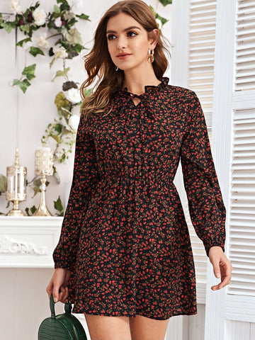 Ditsy Floral Tie Front A-line Dress