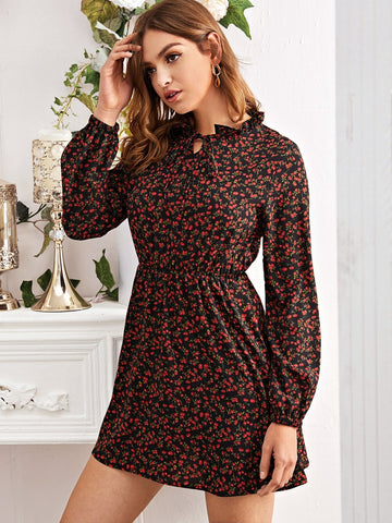 Ditsy Floral Tie Front A-line Dress