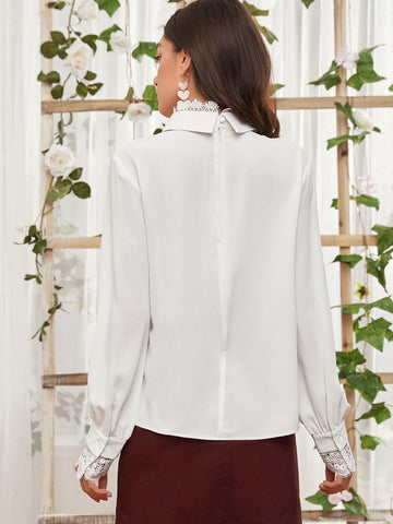 Zip Back Contrast Lace Blouse