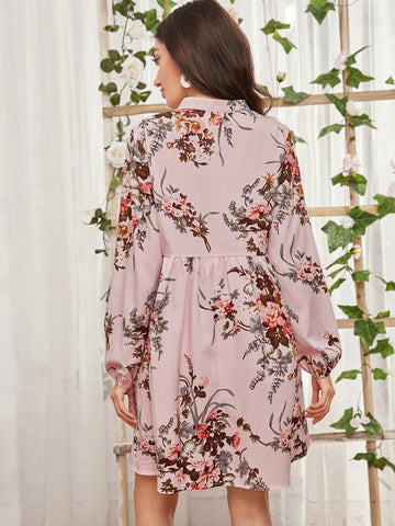 Notched Floral Print Dress