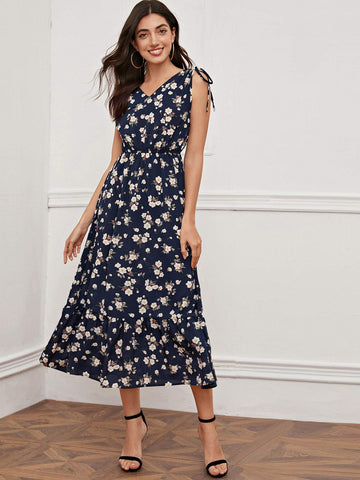 Floral Print Ruffle Hem Dress