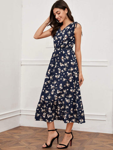 Floral Print Ruffle Hem Dress