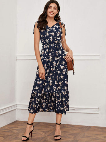 Floral Print Ruffle Hem Dress