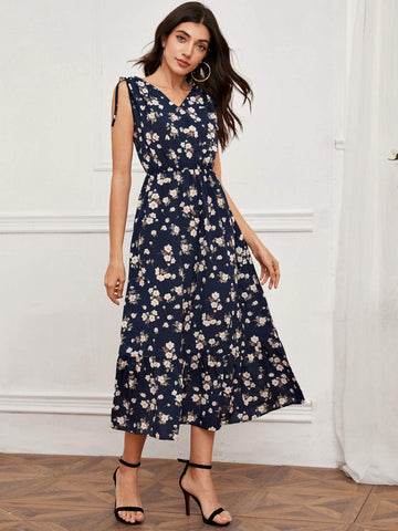 Floral Print Ruffle Hem Dress