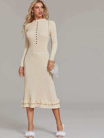 Mock Neck Ruffle Hem Bodycon Jumper Dress