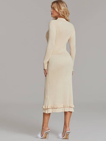 Mock Neck Ruffle Hem Bodycon Jumper Dress