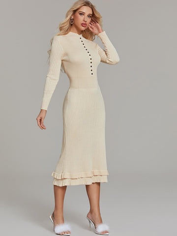 Mock Neck Ruffle Hem Bodycon Jumper Dress