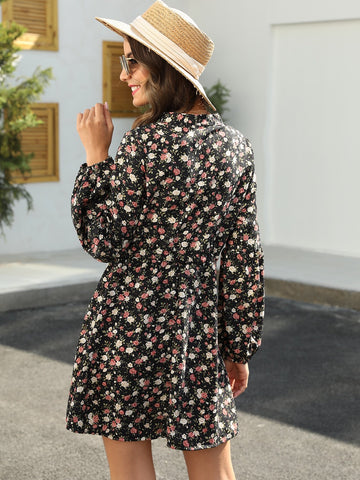 Floral Print Button Front Shirt Dress