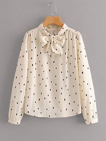 Tie Neck Graphic Print Blouse