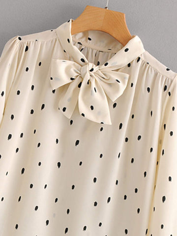 Tie Neck Graphic Print Blouse