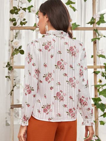Frill Neck Floral Print Blouse