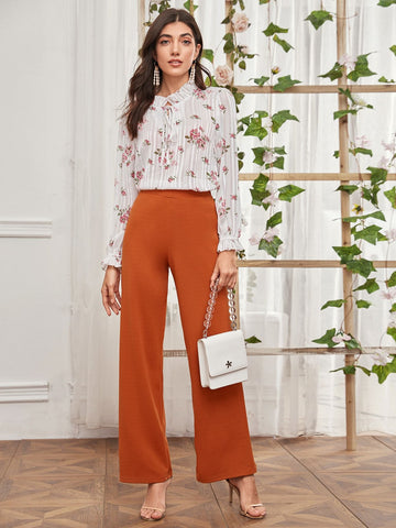Frill Neck Floral Print Blouse