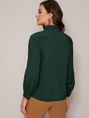 Solid Frill Tie Neck Blouse