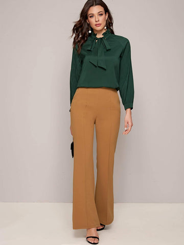 Solid Frill Tie Neck Blouse