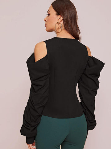 Cold Shoulder Button Front Blouse