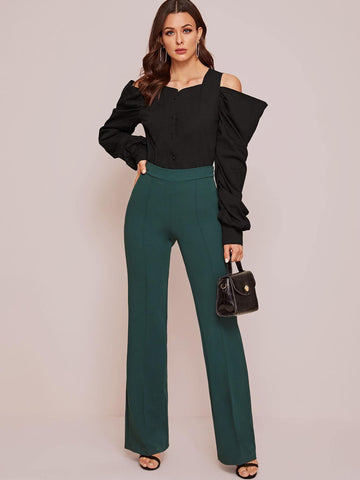 Cold Shoulder Button Front Blouse