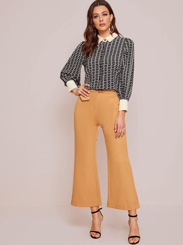 Button Through Geo Print Blouse