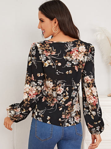 Bishop Sleeve Floral Print Top