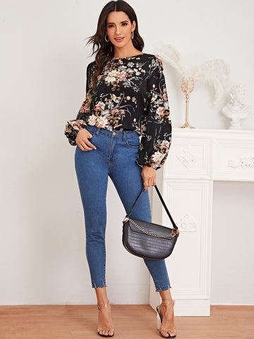 Bishop Sleeve Floral Print Top