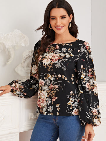 Bishop Sleeve Floral Print Top