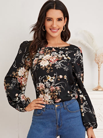 Bishop Sleeve Floral Print Top