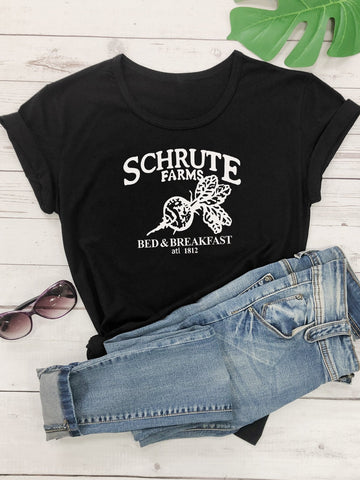 Graphic & Letter Round Neck Tee