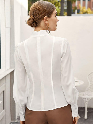Ruffle Detail Mock Neck Sheer Top Without Bra