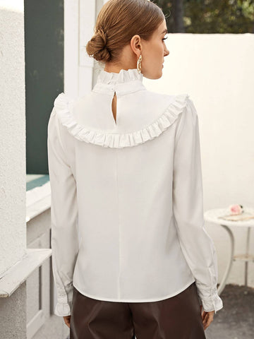 Mock Neck Frill Trim Top