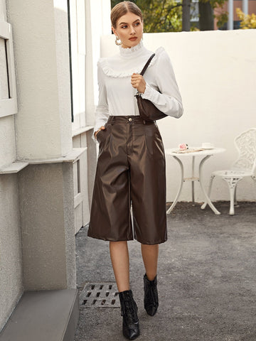 Mock Neck Frill Trim Top