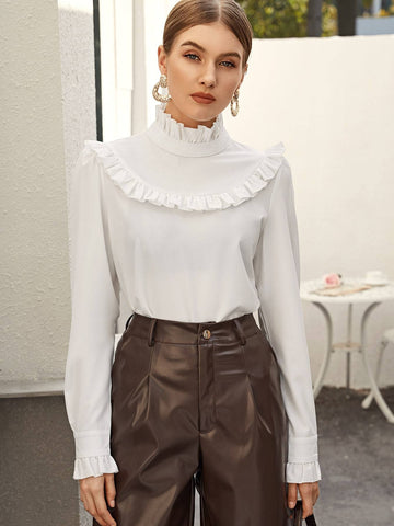 Mock Neck Frill Trim Top