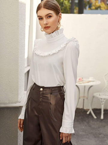 Mock Neck Frill Trim Top