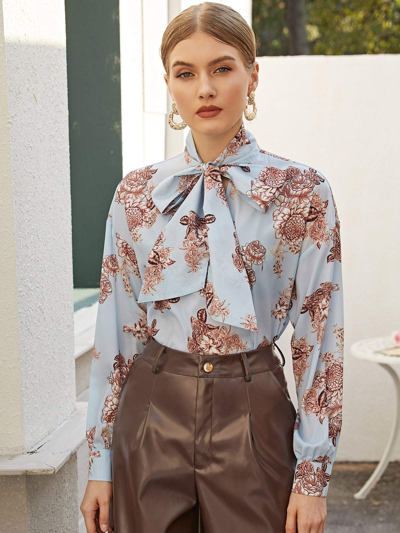 Tie Neck Floral Print Top