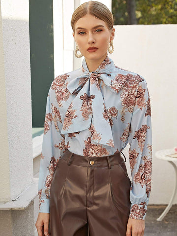 Tie Neck Floral Print Top
