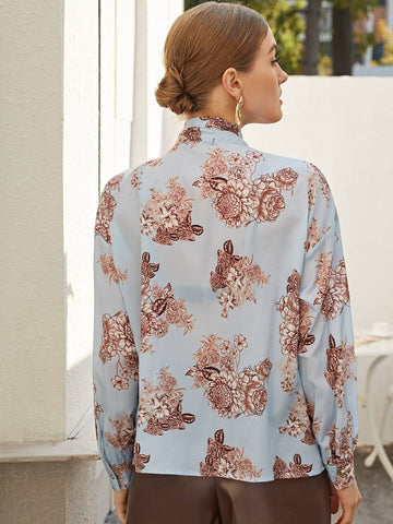 Tie Neck Floral Print Top