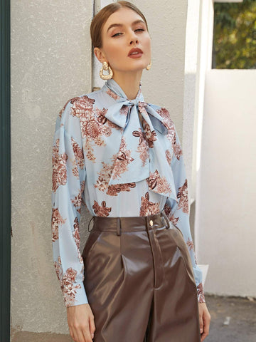 Tie Neck Floral Print Top