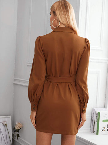 Solid Lapel Neck Wrap Blazer Dress