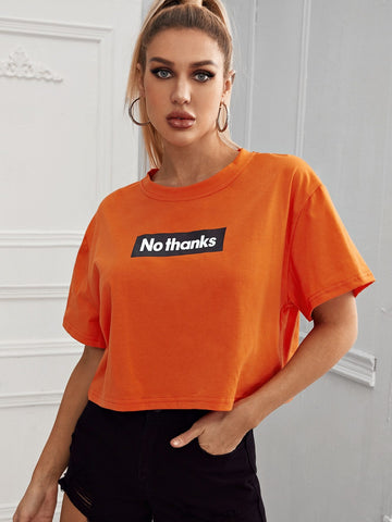 Round Neck Letter Graphic Crop Tee