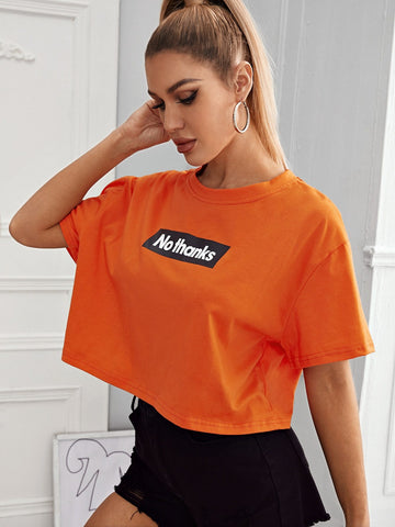 Round Neck Letter Graphic Crop Tee