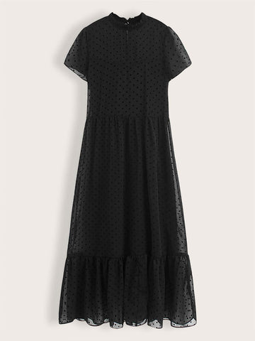 Frilled Trim Ruffle Hem Solid Dress