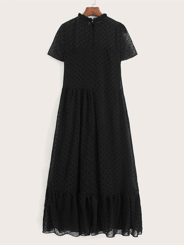 Frilled Trim Ruffle Hem Solid Dress