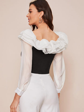 Two Tone Chain Ruffle Blouse