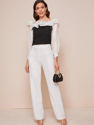 Two Tone Chain Ruffle Blouse