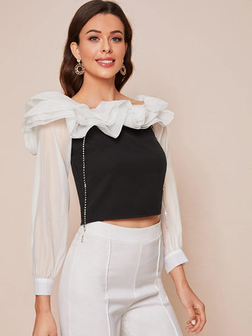 Two Tone Chain Ruffle Blouse
