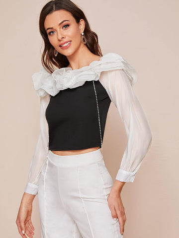 Two Tone Chain Ruffle Blouse