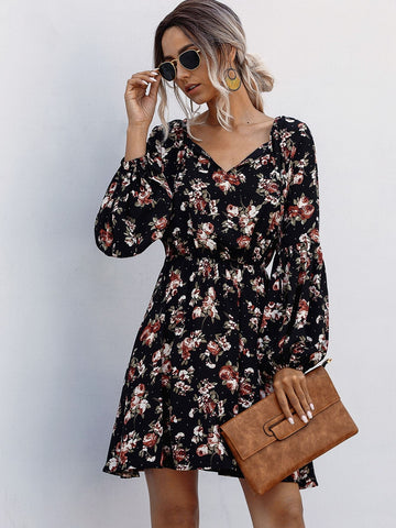 Floral Print Flared A-Line Dress