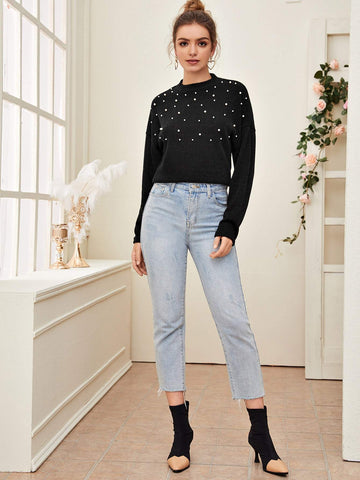 Pearls Beaded Drop Shoulder Tee