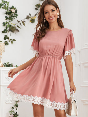 Contrast Lace A-Line Dress