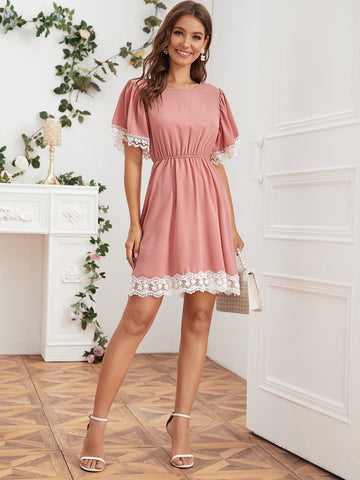 Contrast Lace A-Line Dress