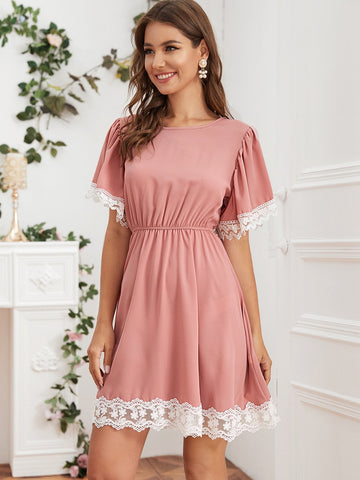 Contrast Lace A-Line Dress