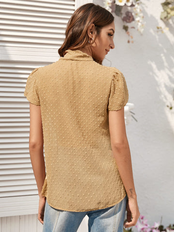 Tie Neck Swiss Dot Blouse